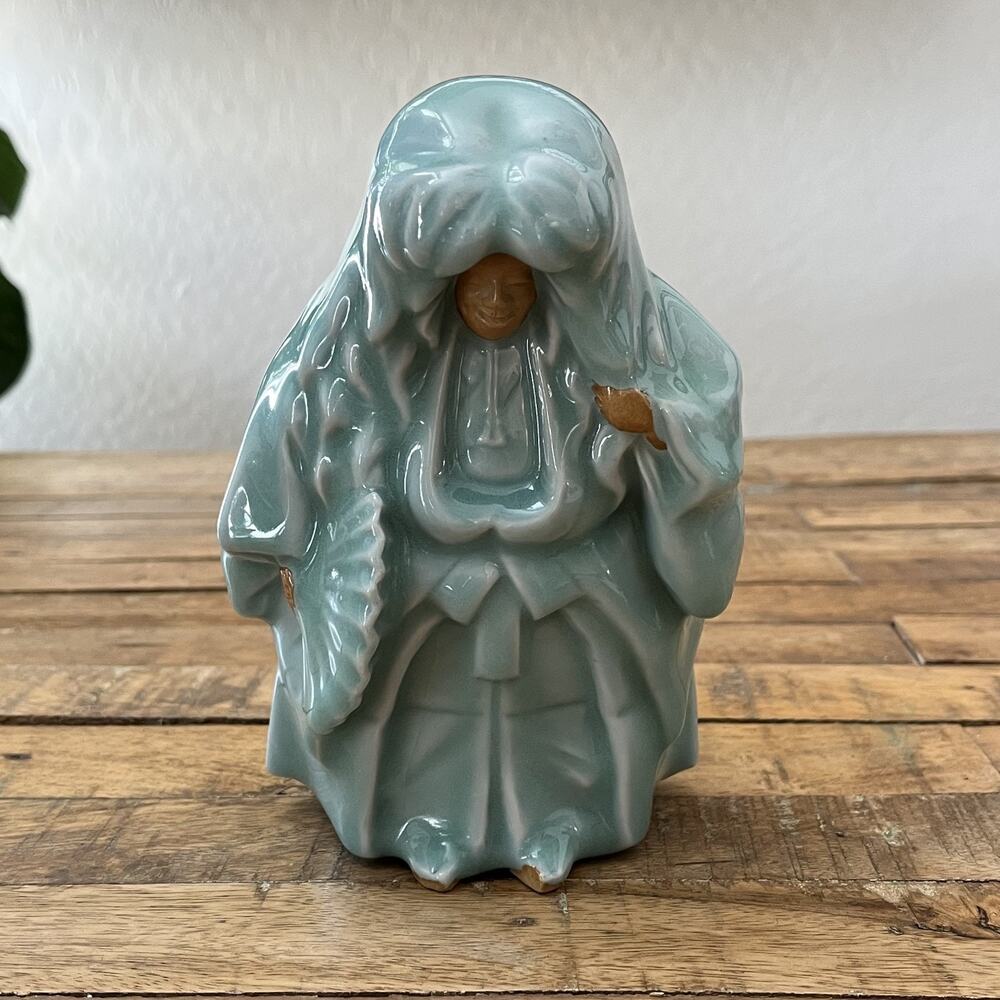 Japanese Ceramic Figurine 6.75" Celadon Glaze Man
